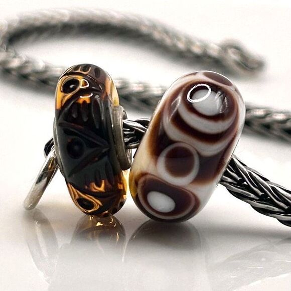 TROLLBEADS Rare Carved Amber Slim Disc LAA 925S NEW! Brown & Golden - Picture 3 of 7